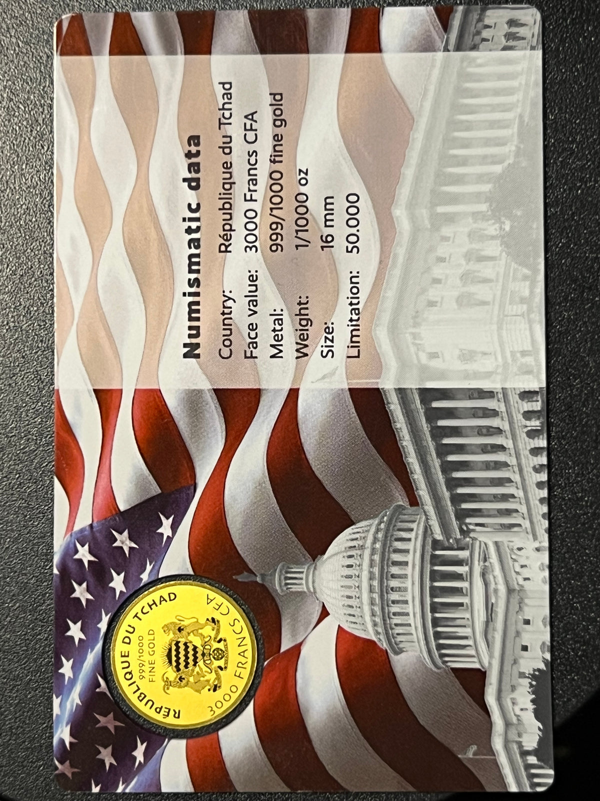 Donald Trump "Make America Great Again" 3000 Francs CFA Gold Coin Card
