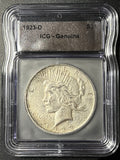 1923-D Peace Silver Dollar – ICG Genuine (Denver Mint Issue)