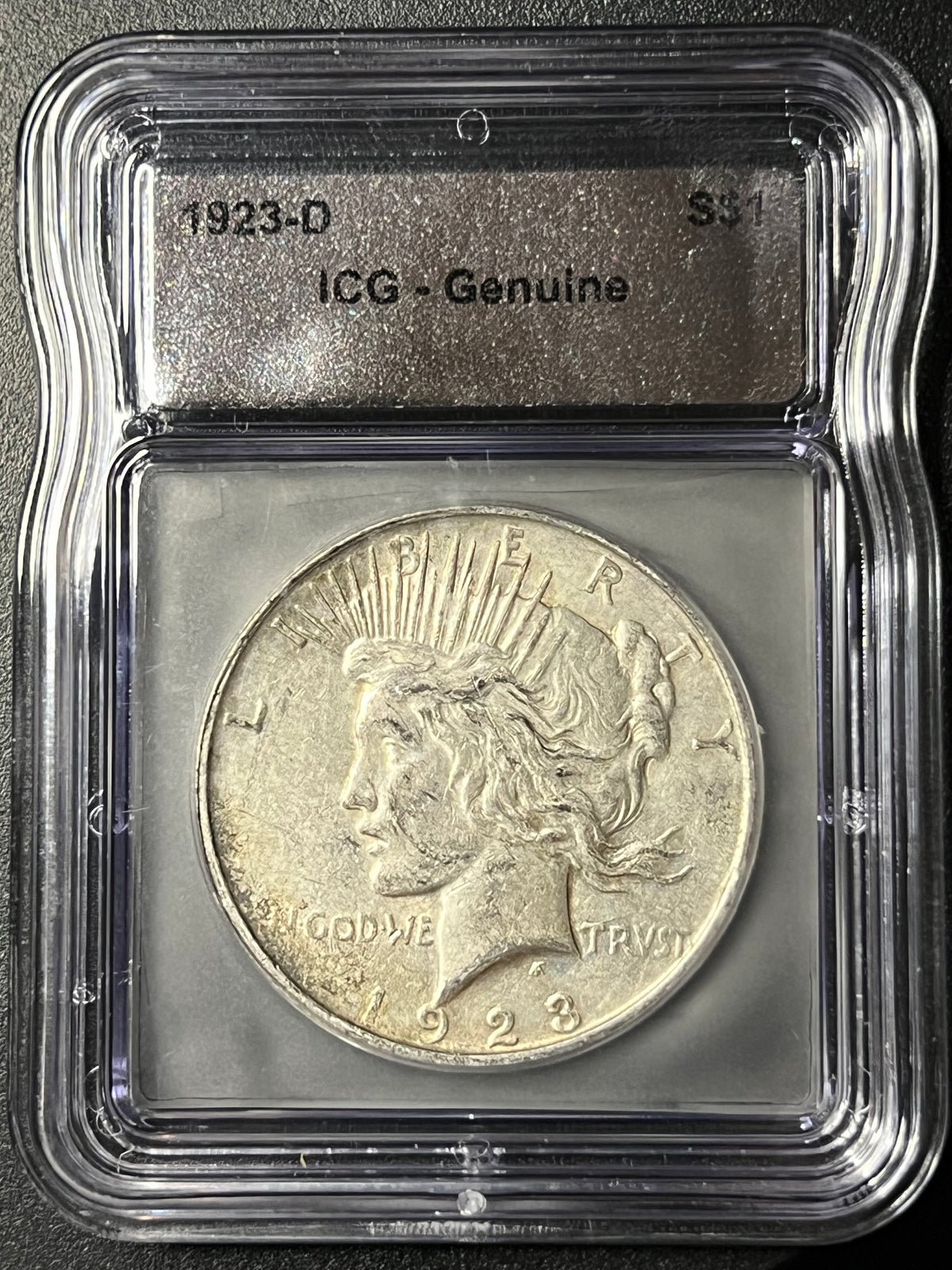 1923-D Peace Silver Dollar – ICG Genuine (Denver Mint Issue)