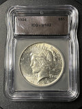 1924 Peace Silver Dollar — ICG MS62
