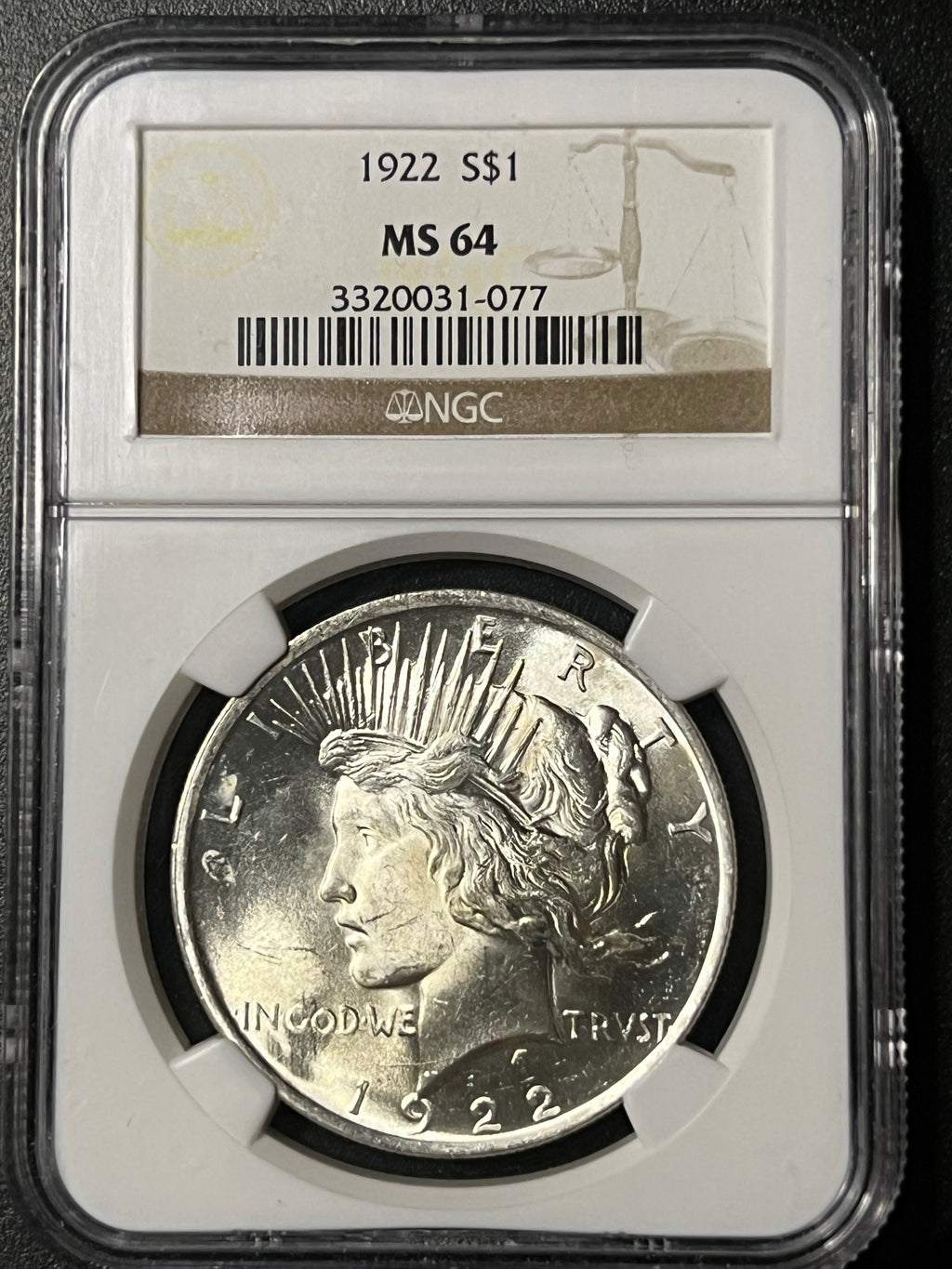 1922 Peace Silver Dollar (S$1) - NGC MS 64