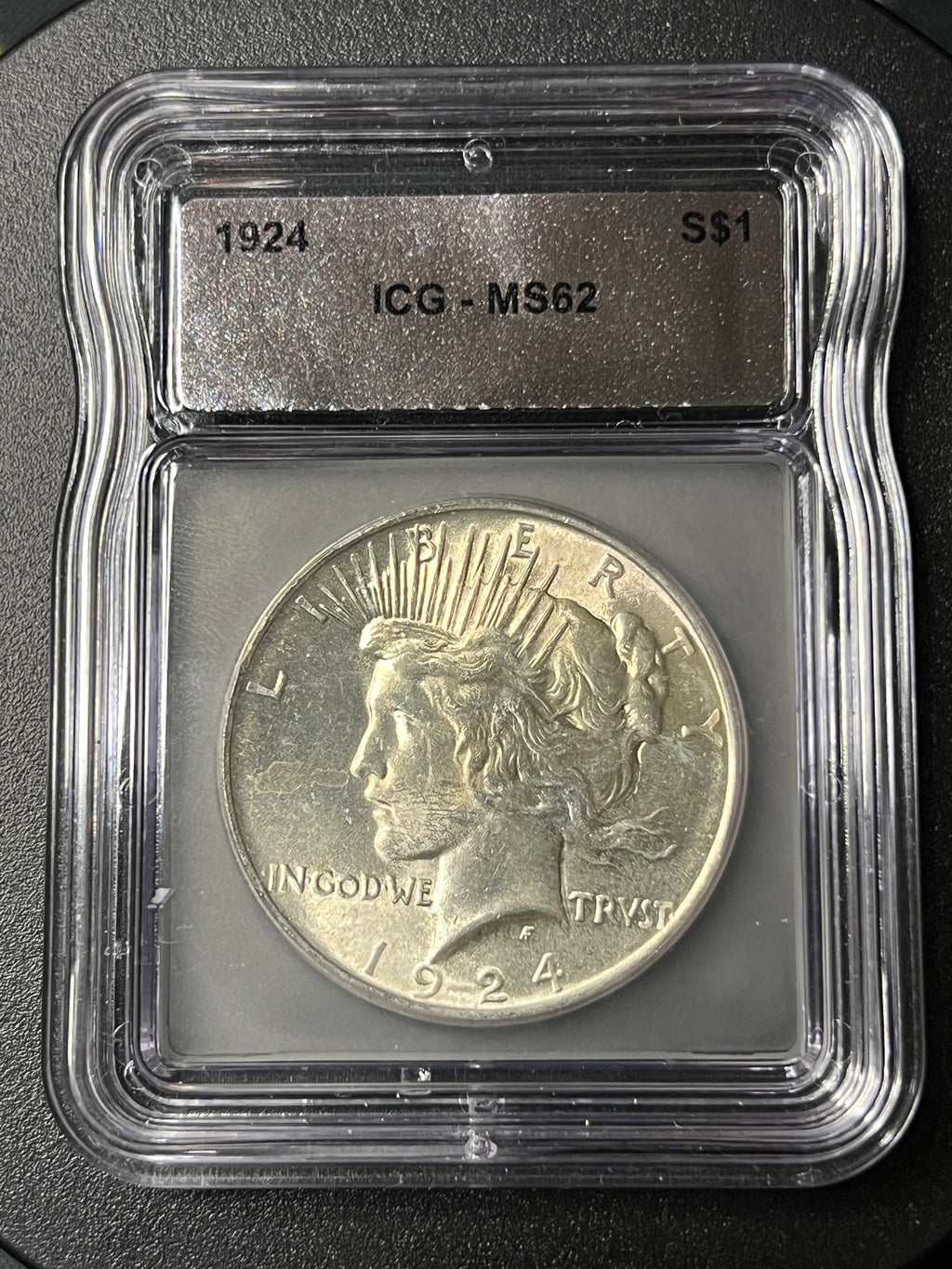 1924 Peace Silver Dollar – ICG MS62 Graded Slab