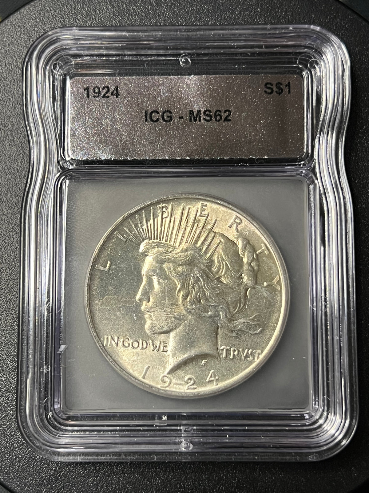 1924 Peace Silver Dollar – ICG MS62 Graded Slab