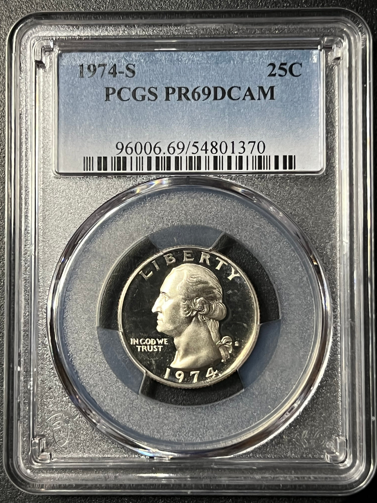 1974-S Washington Quarter — PCGS PR69 DCAM — Deep Cameo Proof