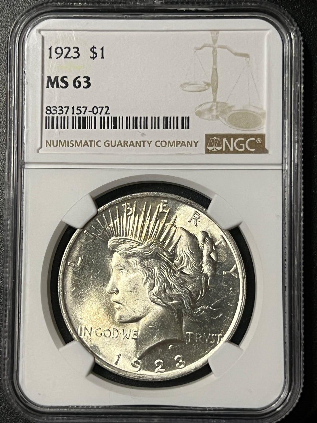1923 $1 Peace Silver Dollar - NGC MS 63