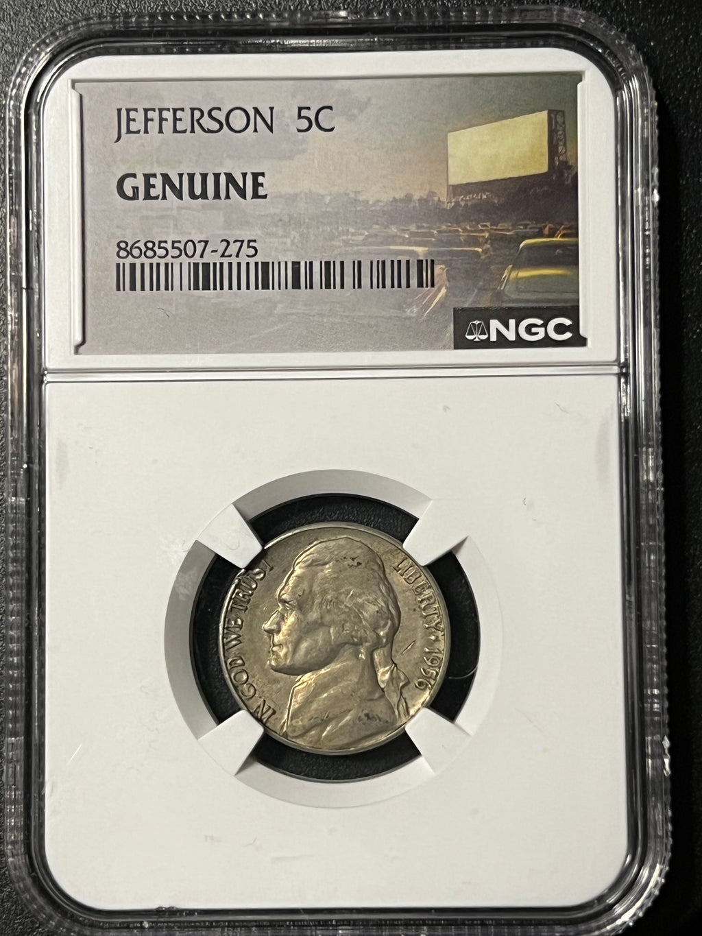 1956 Jefferson Nickel – NGC Genuine (Drive-In Movie Poster Label)