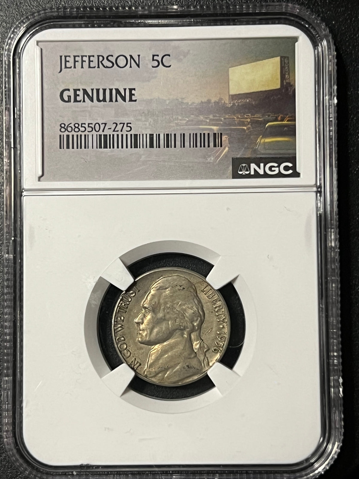 1956 Jefferson Nickel – NGC Genuine (Drive-In Movie Poster Label)