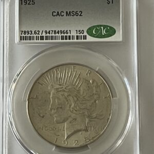 1925 Peace Silver Dollar - CAC MS62