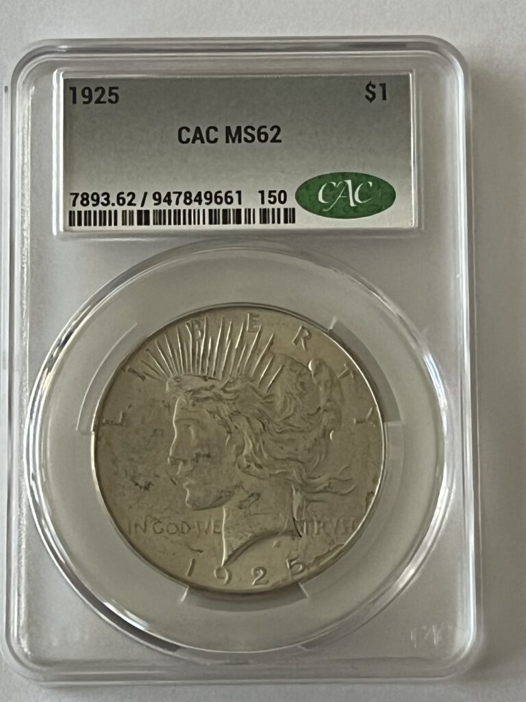 1925 Peace Silver Dollar - CAC MS62