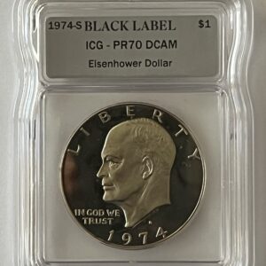 1974-S Eisenhower Dollar – ICG PR70 DCAM (Flawless Black Label Edition!)