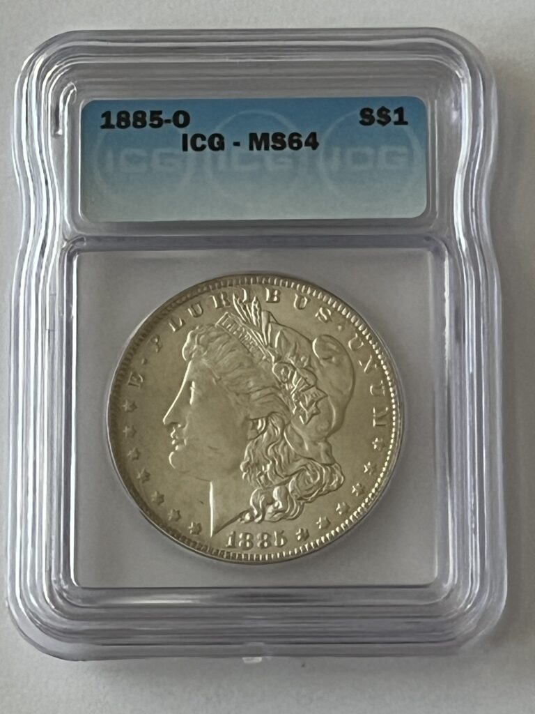 1885-O Morgan Silver Dollar – ICG MS64 (Blazing Southern Silver!)
