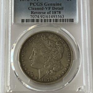 1878 Morgan Silver Dollar – 7 Tail Feathers (Reverse of 1878) – PCGS Genuine VF Detail (First-Year Variety!)