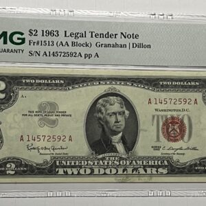 PMG 64 EPQ – 1963 $2 Legal Tender Note (AA Block)
