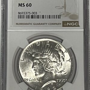 1922 Peace Silver Dollar, certified MS60 by NGC