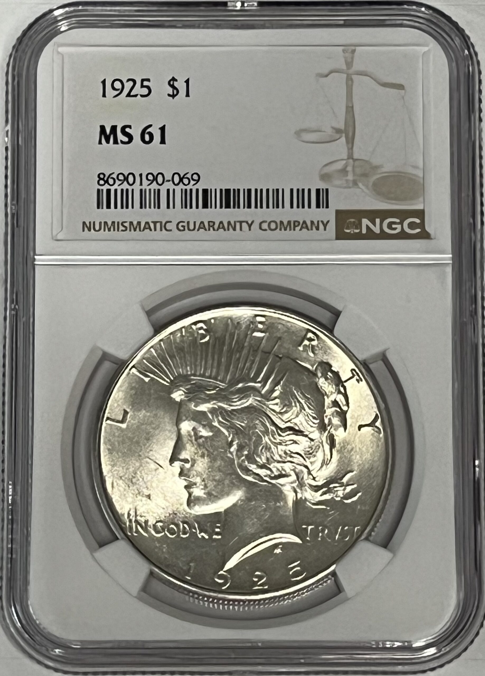 1925 Peace Silver Dollar, certified MS61 by NGC