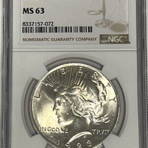 1923 Peace Silver Dollar, certified MS63 by NGC