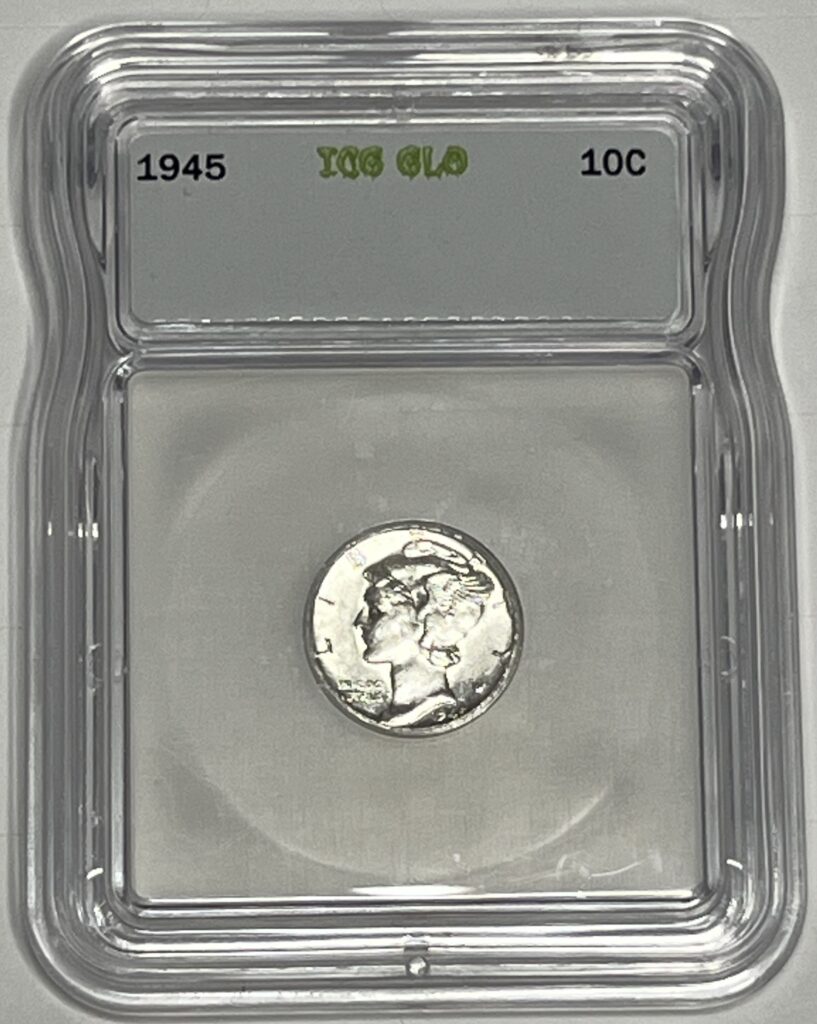1945 Mercury Dime – ICG AU55 – Black‑Light Reactive Display